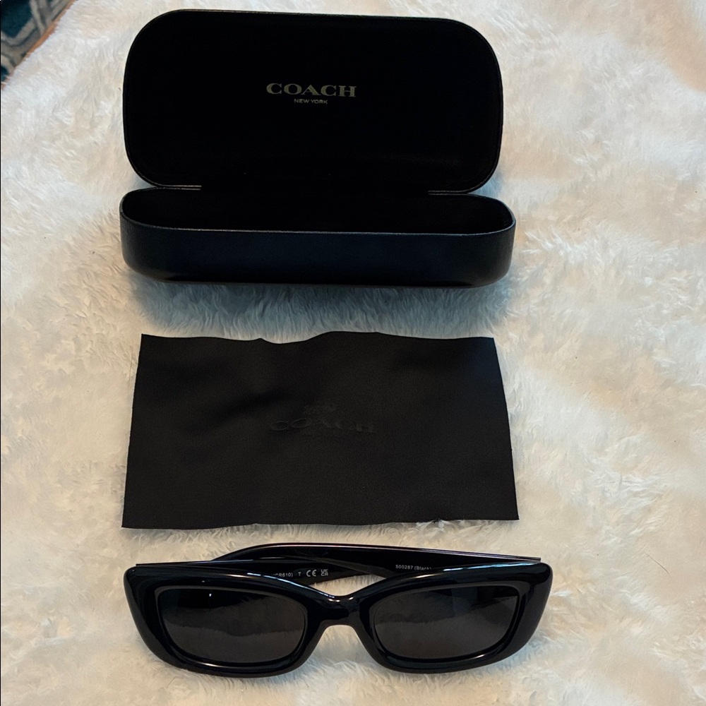 Coach Black Rectangular Women's Sunglasses with Branded Case